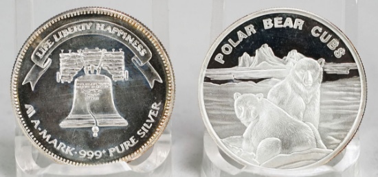 1983 Liberty Silver 1 Troy Oz. .999 Fine Silver & Polar Bear Cubs 1 Troy Oz. .999 Fine Silver Rounds