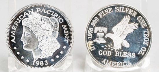 Gold Bless America 1 Troy Oz. Silver & American Pacific  Morgan 1 Troy Oz. Silver Rounds