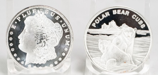 Polar Bear Cubs 1 Troy Oz. .999 Fine Silver & Morgan 1 Troy Oz. .999 Fine Silver Rounds
