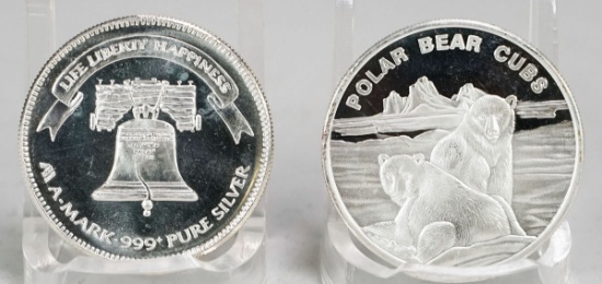 1983 Liberty Silver 1 Troy Oz. .999 Fine Silver & Polar Bear Cubs 1 Troy Oz. .999 Fine Silver Rounds