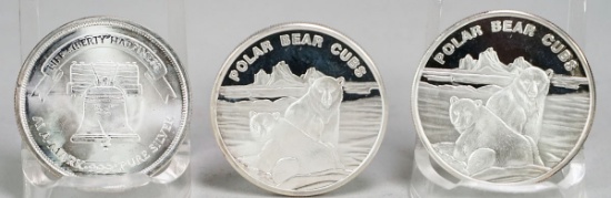 Liberty Silver 1 Troy Oz. .999 Fine Silver & 2 Polar Bear Cubs 1 Troy Oz. .999 Fine Silver Rounds