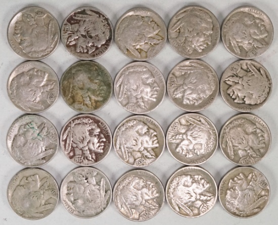 20 Buffalo Nickels; Various Dates/Mints