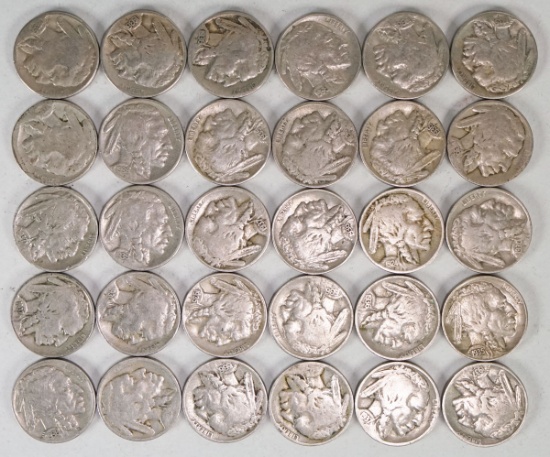 30 Buffalo Nickels; Various Dates/Mints