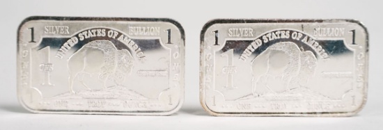 2 - One Troy Oz. Silver Bullion "Buffalo" Bars