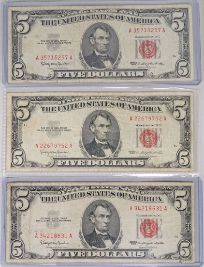 3 - 1963 $5 Red Seal Notes