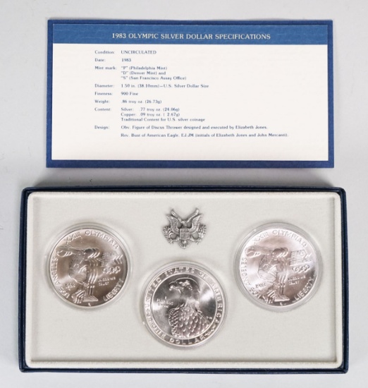 Uncirculated Olympic Silver Dollar, 1983 Collector Set "P", "D","S"