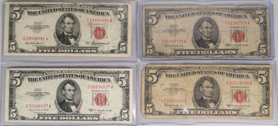 1953-A &1953-B $5 Red Seal Notes & 1963 $5 Red Seal Star Note, 1963 Red Seal Note