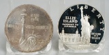 1986-S Ellis Island Liberty Silver Dollar & Liberty And Justice 1 Troy  Oz. .999 Fine Silver