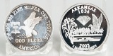 2003 Arkansas Statehood .999 Fine Silver & God Bless America 1 Troy Oz. .999 Fine Silver Rounds