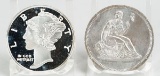 Seated Liberty 1 Troy Oz. .999 Fine Silver & Liberty 1oz. .999 Fine Silver Rounds
