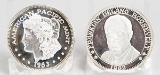1982 Roosevelt 1oz. .999 Silver & 1983 American Pacific Morgan 1 Troy Oz. Fine Silver Rounds