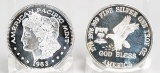 Gold Bless America 1 Troy Oz. Silver & American Pacific  Morgan 1 Troy Oz. Silver Rounds