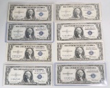 8 - $1 Series of  1935  A, C, 2-D, 2-E, 2-F Blue Seal Silver Certificates