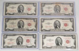 6 - $2 Red Seal Notes; 3-1953, 1953A, 1953B, 1953C