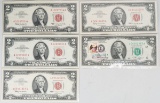5 - $2 1963 Red Seal Notes & 1976 $2 Note