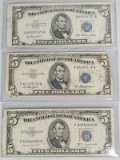1953, 1953A, 1953B $5 Blue Seal Silver Certificates