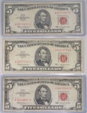3 - 1963 $5 Red Seal Notes