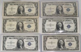 6 Series Of 1935 $1 Blue Seal Silver Certificates, 2-1935-E Star Notes, 2-1935-E,1935-C,1935-F