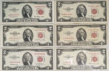 6 $2 Red Seal Notes; 2-1953, 2-1953-A, 1953-B, 1953-C