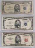 1953/1953-B $5 Blue Seal Silver Certificates & 1953-A $5 Red Seal Note