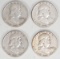 4 - Franklin Silver Half Dollars; 1949-S, 1951-S, 1952-P, 1953-S