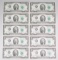 10 - 1976 $2 Consecutive Serial #'s Federal Reserve Notes