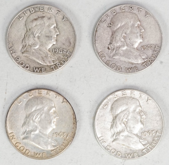 4 - Franklin Silver Half Dollars; 2-1962-D & 21963-D