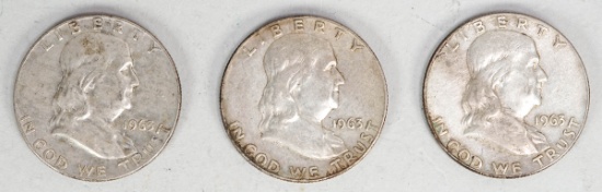 3 - Franklin Silver Half Dollars; 3-1963-D