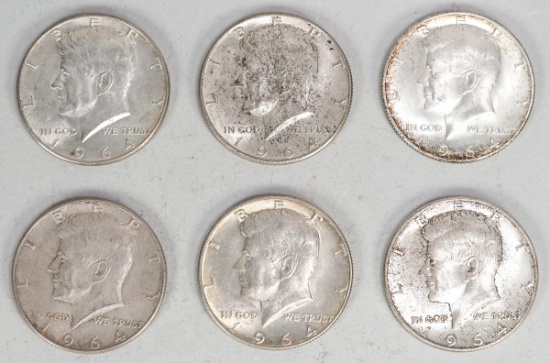 6 - 1964-D Kennedy Silver Half Dollars