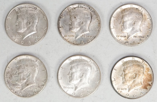 6 - 1964-D Kennedy Silver Half Dollars