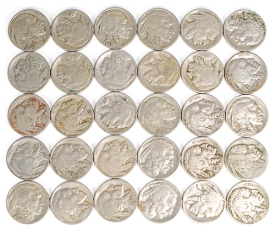 30 - Buffalo Nickels; Various Dates/Mints