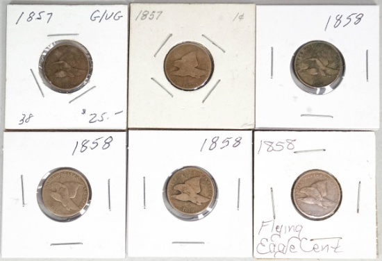 6 - Flying Eagle One Cent; 2-1857 & 4-1858