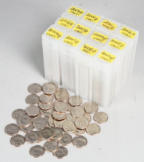12 Containers of Uncirculated Dimes, 2000-2009