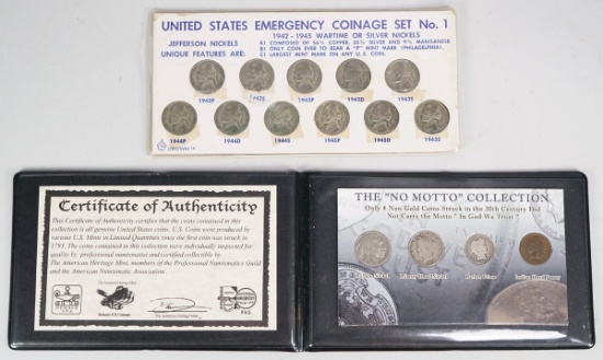 US Emergency Coinage Set #1 & US Mint "No Motto" Coin Collection Set