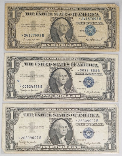 3  $1 Series of 1957 Blue Seal Silver Certificate Star Notes