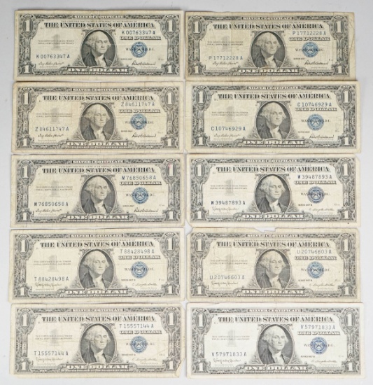 10 $1 Series of 1957 Blue Seal Silver Certificates