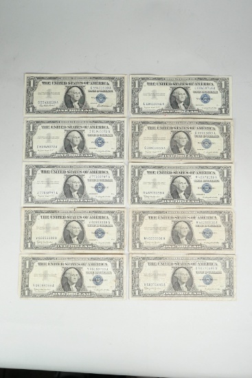 10 $1 Series of 1957 Blue Seal Silver Certificates