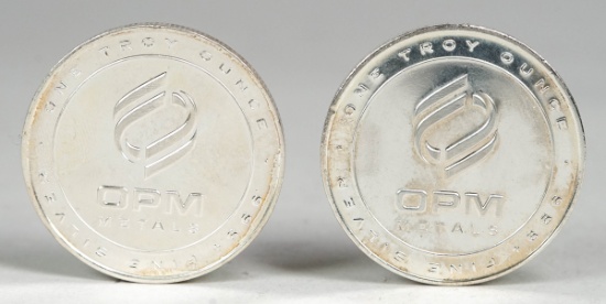 2 OPM Metals 1 Troy OZ. .999 Fine Silver Rounds