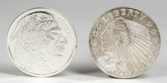 2 Liberty Indian 1 Troy Oz. .999 Fine Silver Rounds