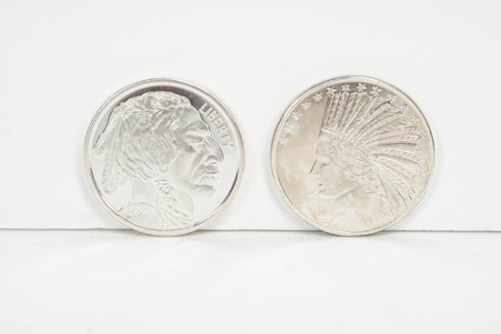 2 Liberty Indian 1 Troy Oz. .999 Fine Silver Rounds