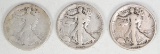 3 - Walking Liberty Silver Half Dollars; 1916-D,1917-D, 1917-S