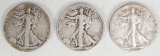 3 - Walking Liberty Silver Half Dollars; 1937-S, 1938-P, 1938-D