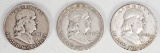 3 - Franklin Silver Half Dollars; 1951-D, 19522-S, 1952-D