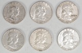 6 - Franklin Silver Half Dollars; 3-1962-D & 3-1963-D