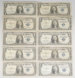 10 $1 Series of 1957 Blue Seal Silver Certificates