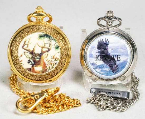 The Stag by Franklin Mint & Majestic Flight by Al Agnew Quartz Pocket Watches