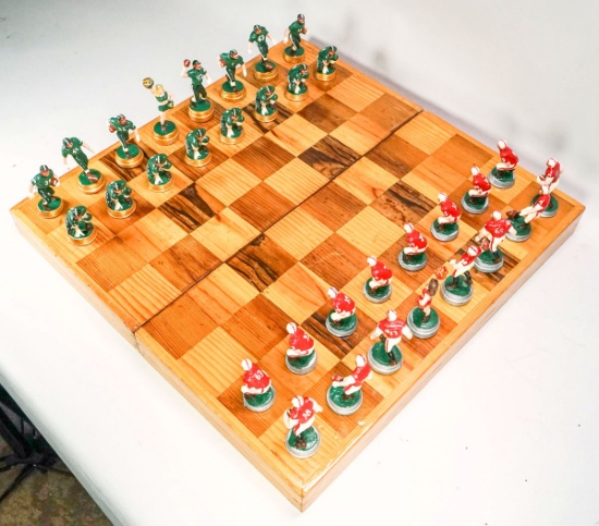 Handmade  Cast Football Chess Set In Wooden Box/Board