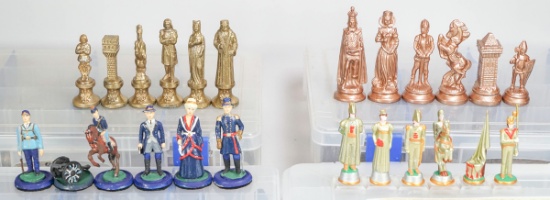 4 Sets of Hand Cast Chessmen;  Union, Medieval & More