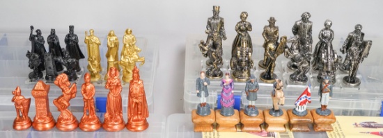 4 Sets of Hand Cast Chessmen;  Medieval, Confederates & More