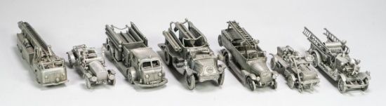 7 Danbury Pewter Fire Engines